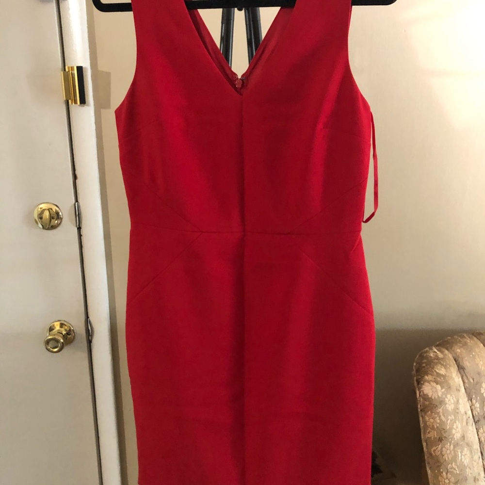 Red v neck business dress